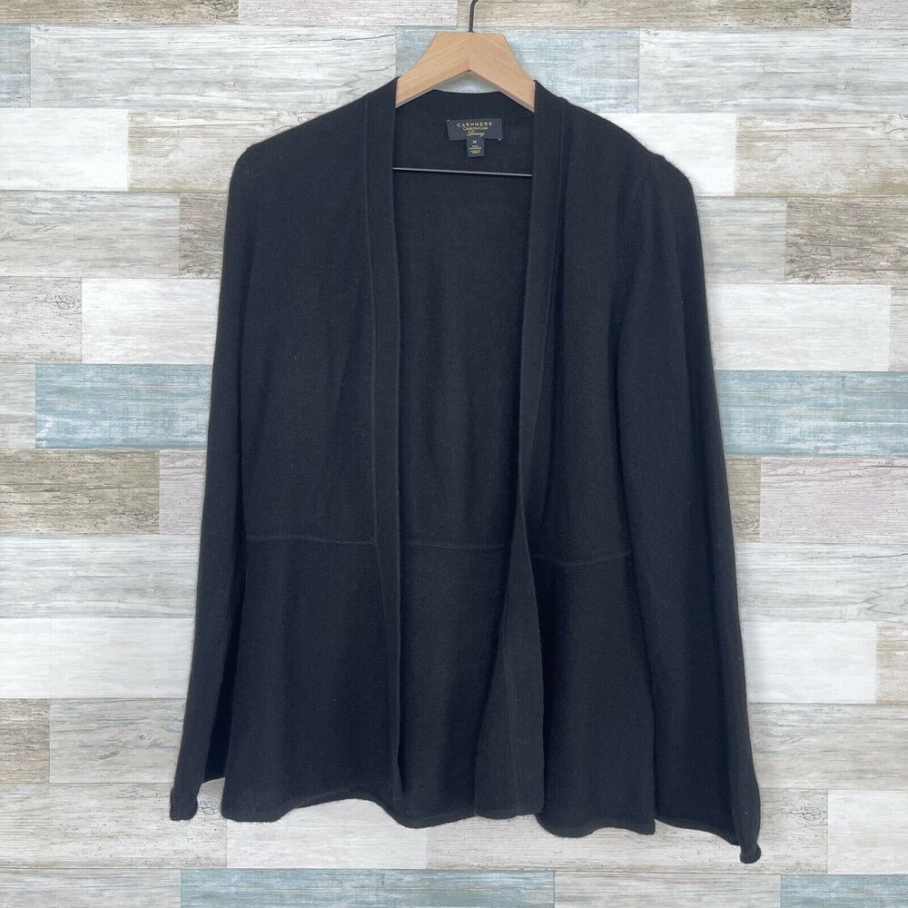 Charter Club 100% Cashmere Open Front Cardigan Sweater Black Womens Medium